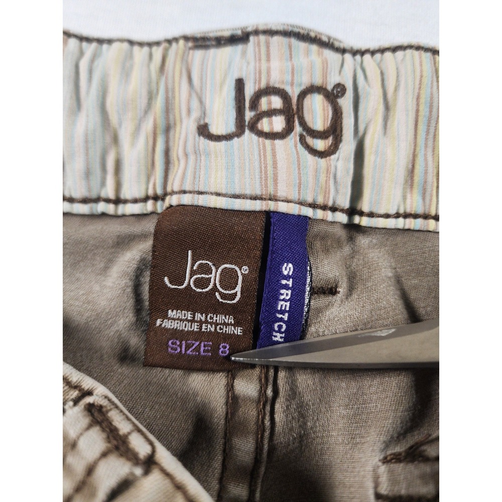 Jag Womens y2K Stretch Wide Leg Utility Pants Tan Khaki Size 8 Patch Pocket Crop - Picture 6 of 9